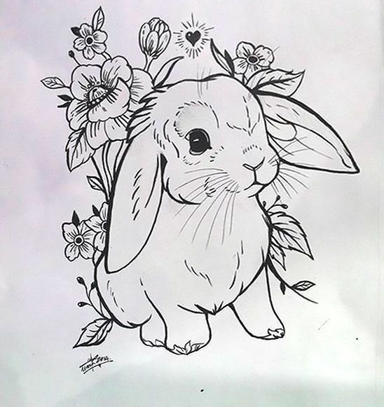 Tattoo iepure, flori, inima, animal