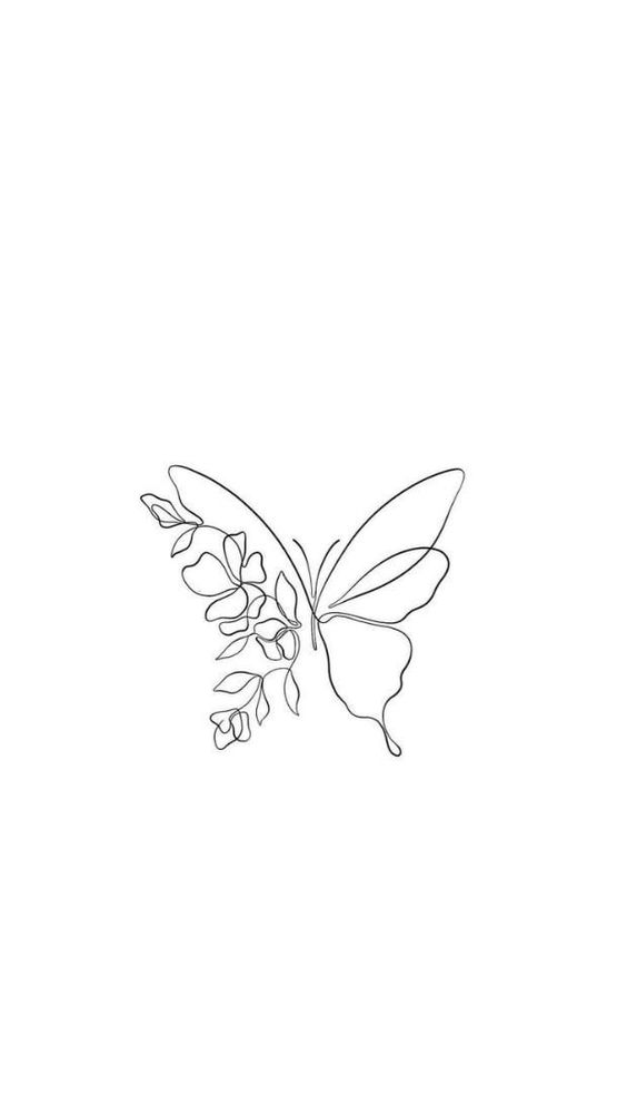 fluture, flori, linie, animal butterfly, flowers, line-art, animal