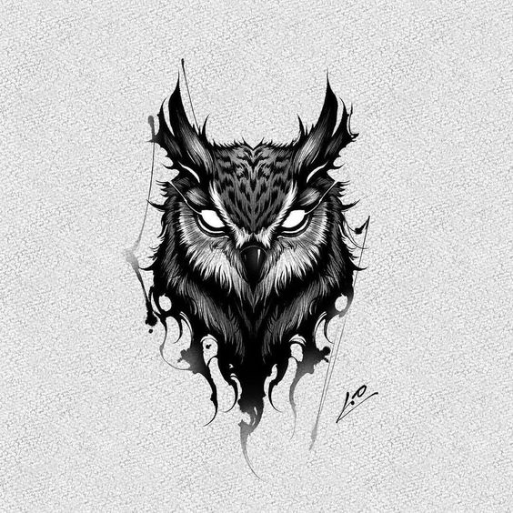 Tattoo bufnita, minimalist, desen, pasare
