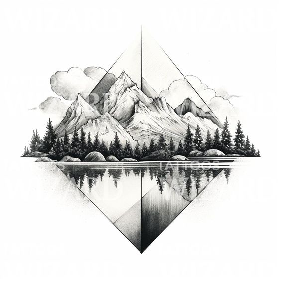 Tattoo munte, minimalist, desen, peisaj