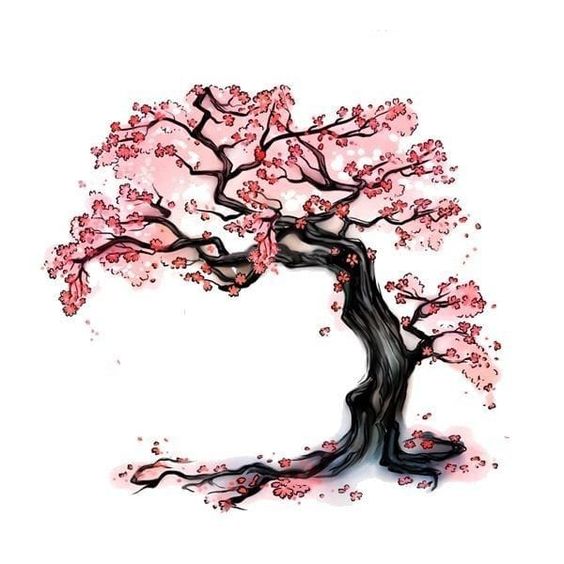 Tattoo sakura, roz, flori, inflorit, arbore