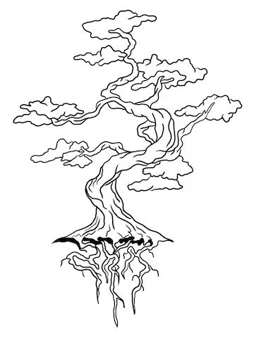 sakura, linie, radacini, arbore sakura, line-art, roots, arbor