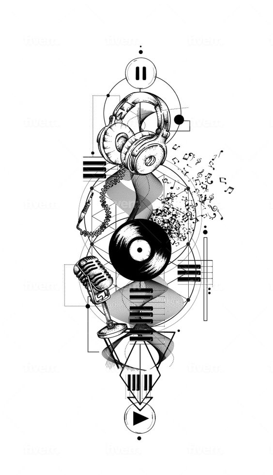 Tattoo hobiuri, muzica, vinil, casti, microfon