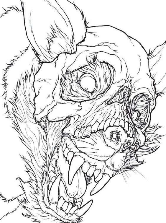 Tattoo horror, craniu de animal, colti