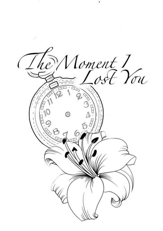 Tattoo memorial, ceas, floare, text