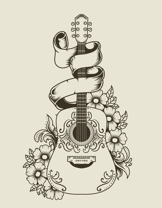 Tattoo memorial, chitara, flori 