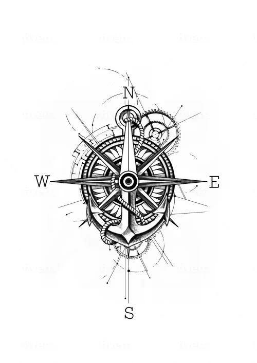 Tattoo maritim, ancora, puncte cardinale