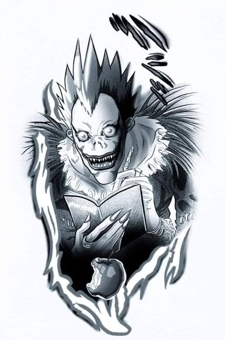 Tattoo anime, desen japonez, japonez, death note, monstru, putere, alb-negru