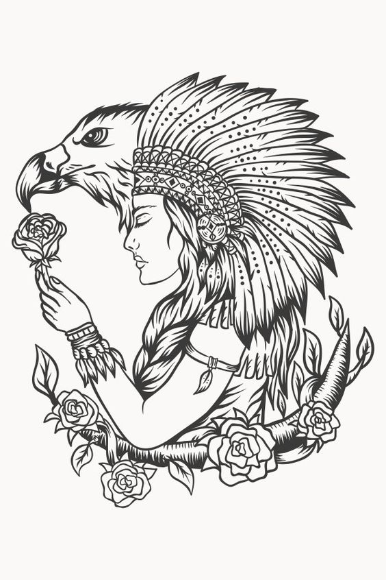 Tattoo nativ american, america, cultural, cultura, femeie, vultur, putere