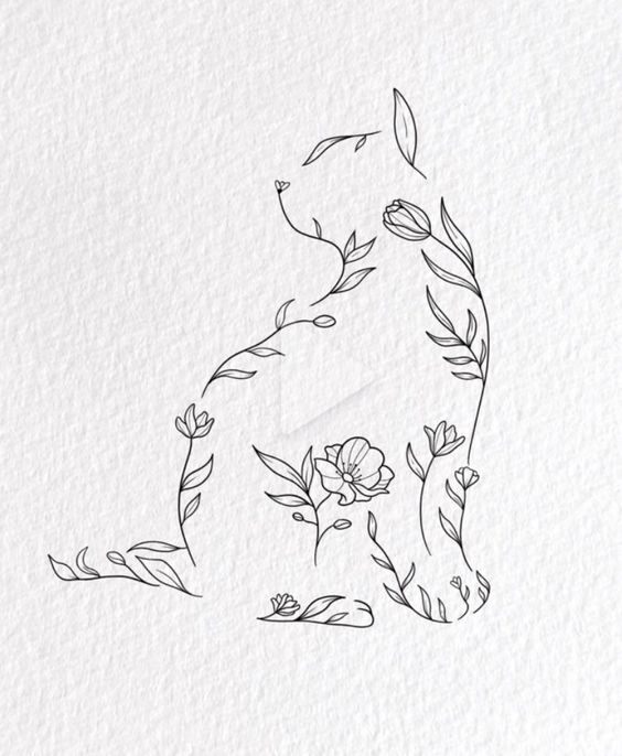 Tattoo pisica, flori, animal